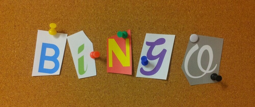 the word 'bingo' pinned on a board