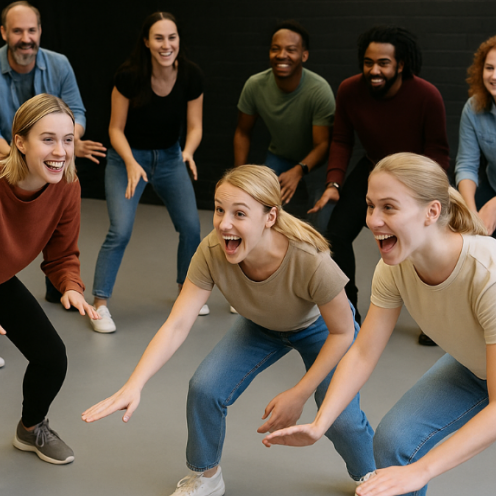 physical drama warm-ups - a class doing a physical warm -up