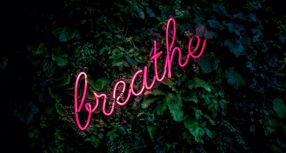 neon sign saying 'breathe'