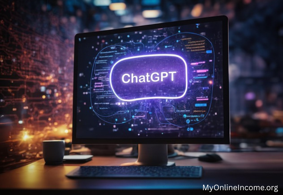 A computer screen on a desk showing a digital image with ChatGPT on screen to represent one of the leading AI Platforms For Online Entrepreneurs