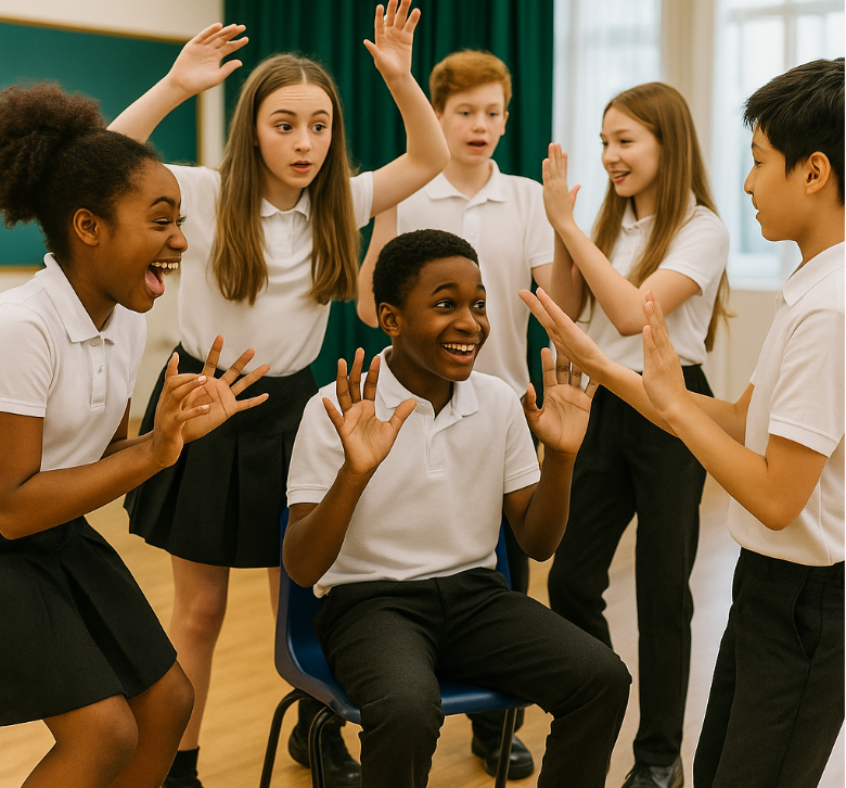 Students playing a drama game
