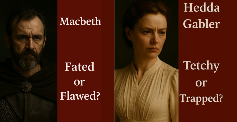 Separate images of Macbeth and Hedda Gabler