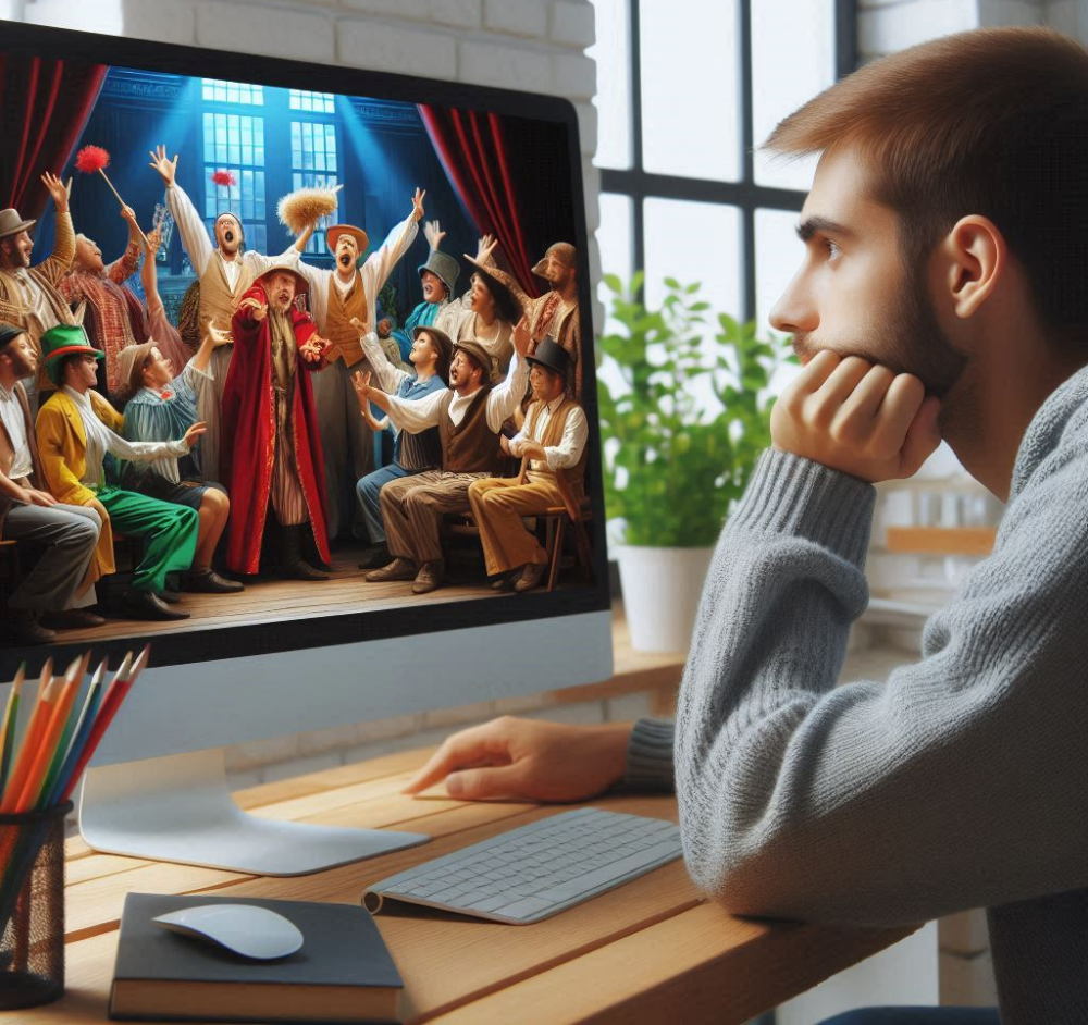online drama - man watching some drama on a screen