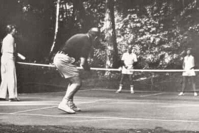 The first pickleball court