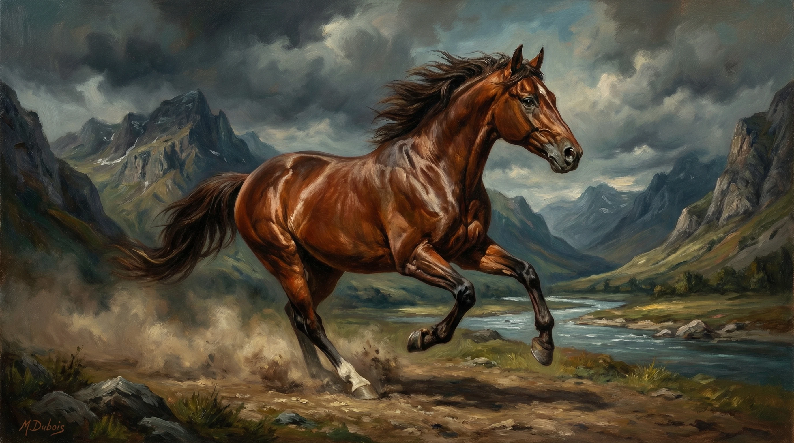 Famous horse painting of galloping horses in an open field