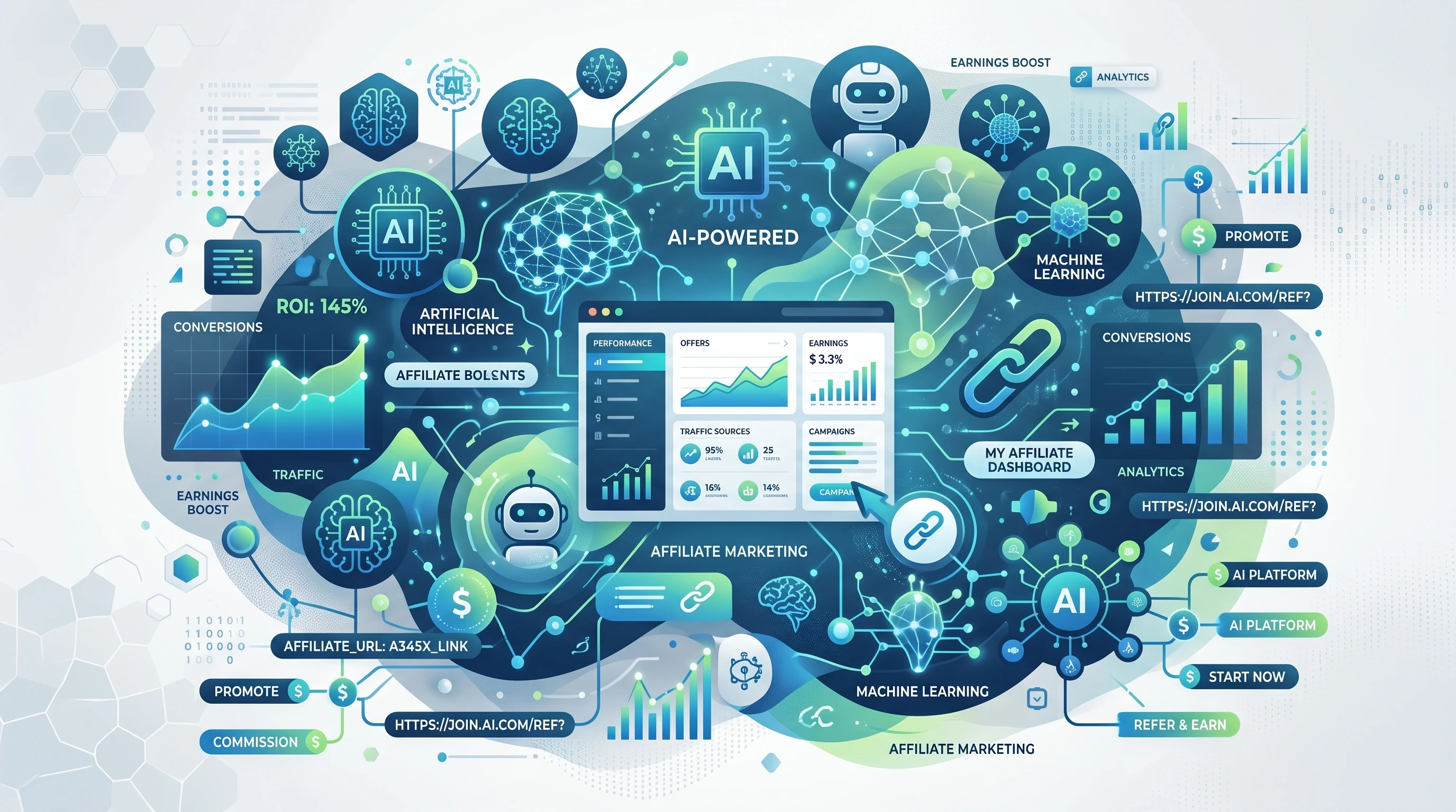 Top AI Solutions For Affiliate Marketers 2 Abstract digital illustration representing AI tools for affiliate marketing