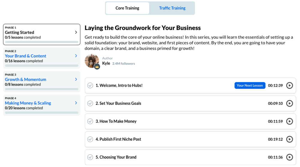 A screenshot showing the Wealthy Affiliate Core Training modules