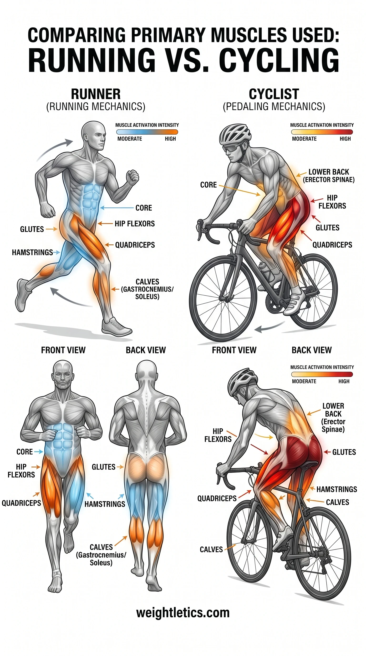 running vs cycling muscles