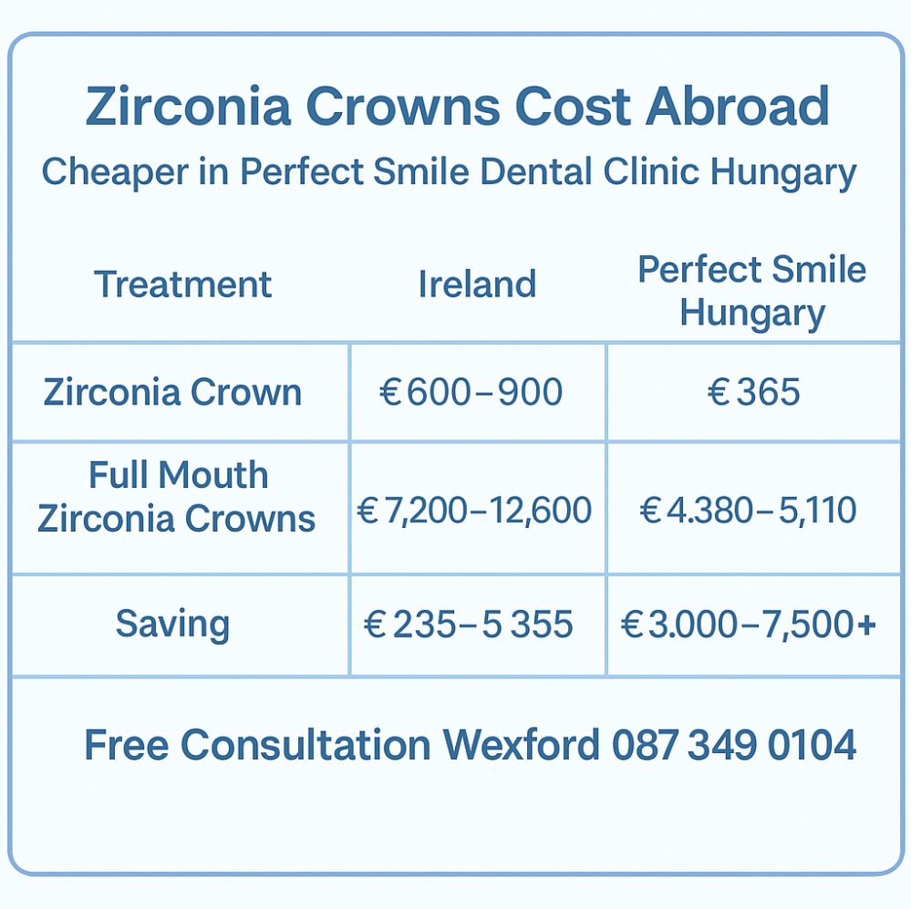 Zirconia crowns cost abroad comparision table image
