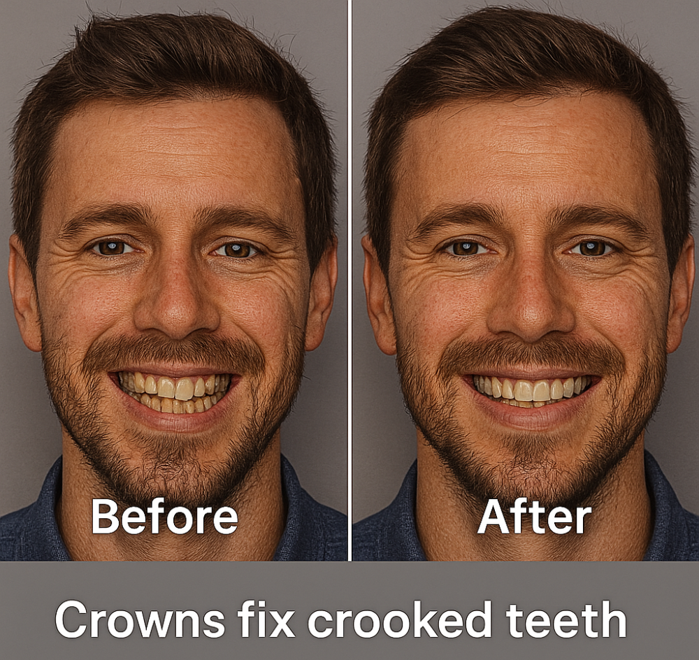 Crowns fix crooked teeth image