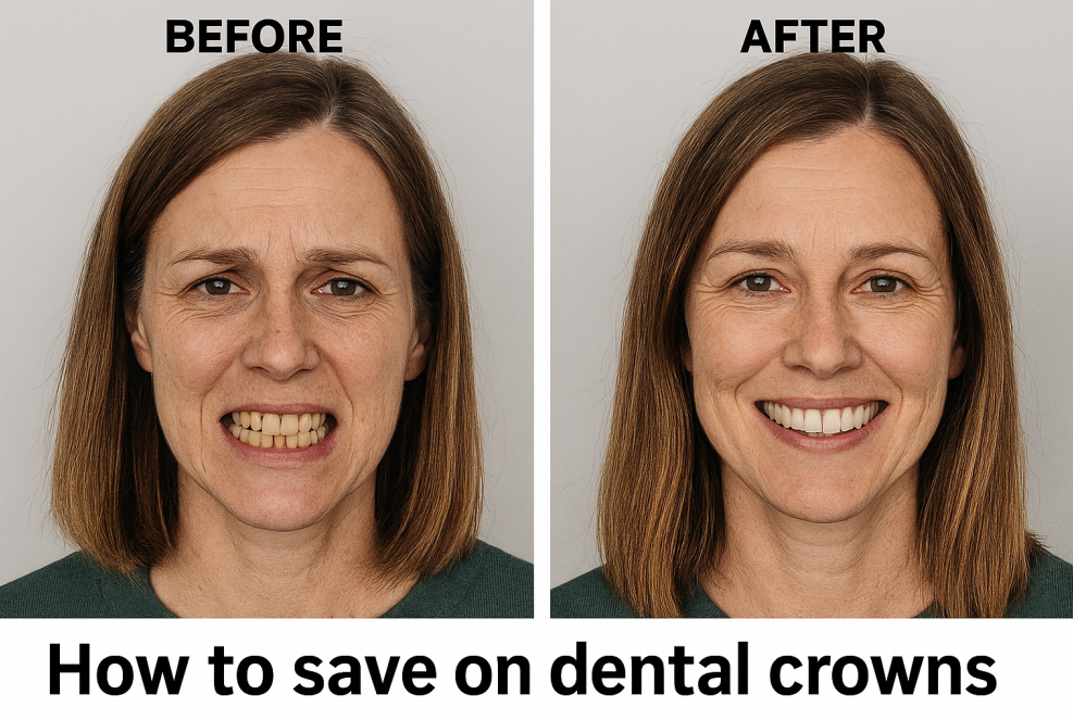 Female patient before and after dental crowns treatment image