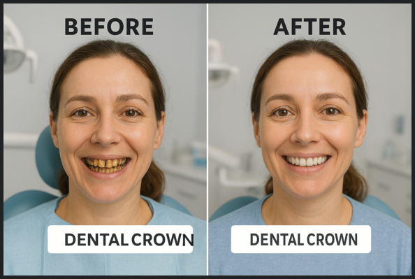 Before after dental crowns treatment best place to get the cheapest dental crowns image