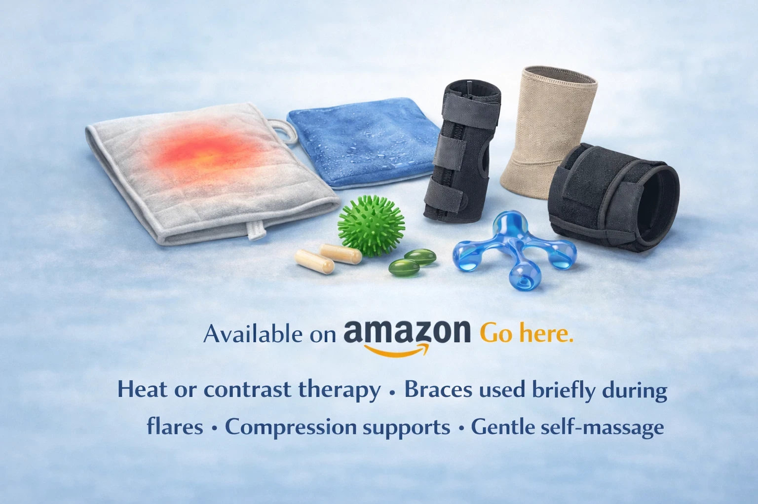 Heat or contrast therapy, braces, compression supports on Amazon image
