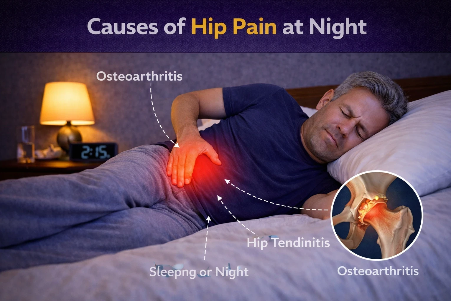 Common causes of hip pain at night image 