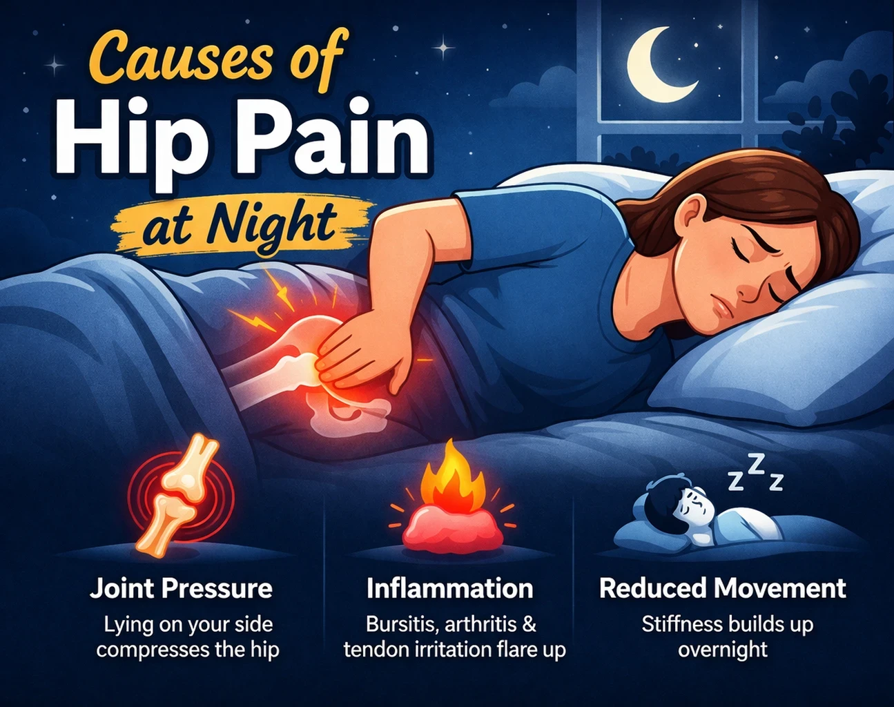 Causes of hip pain at night image