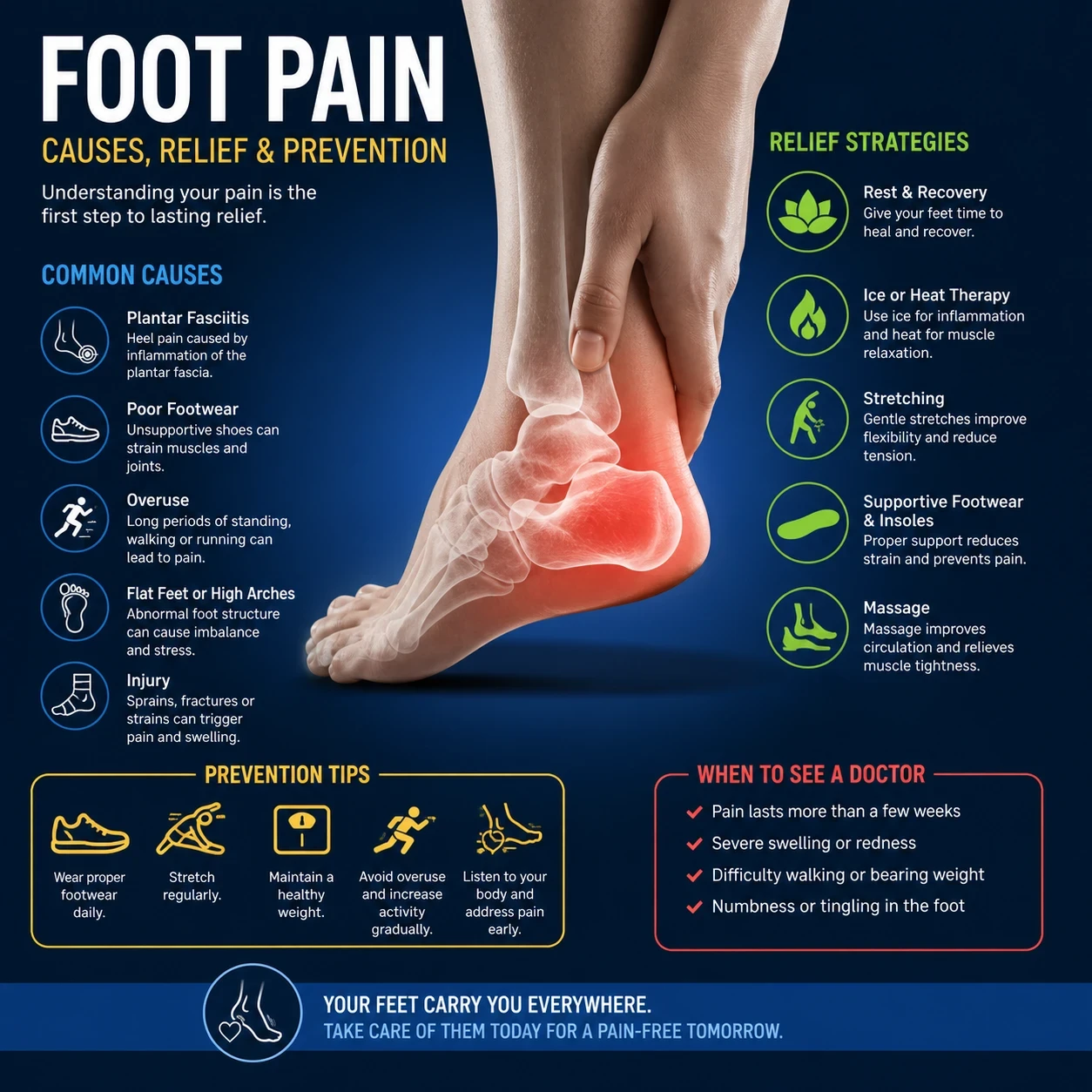 Foot pain causes, relief,  prevention image