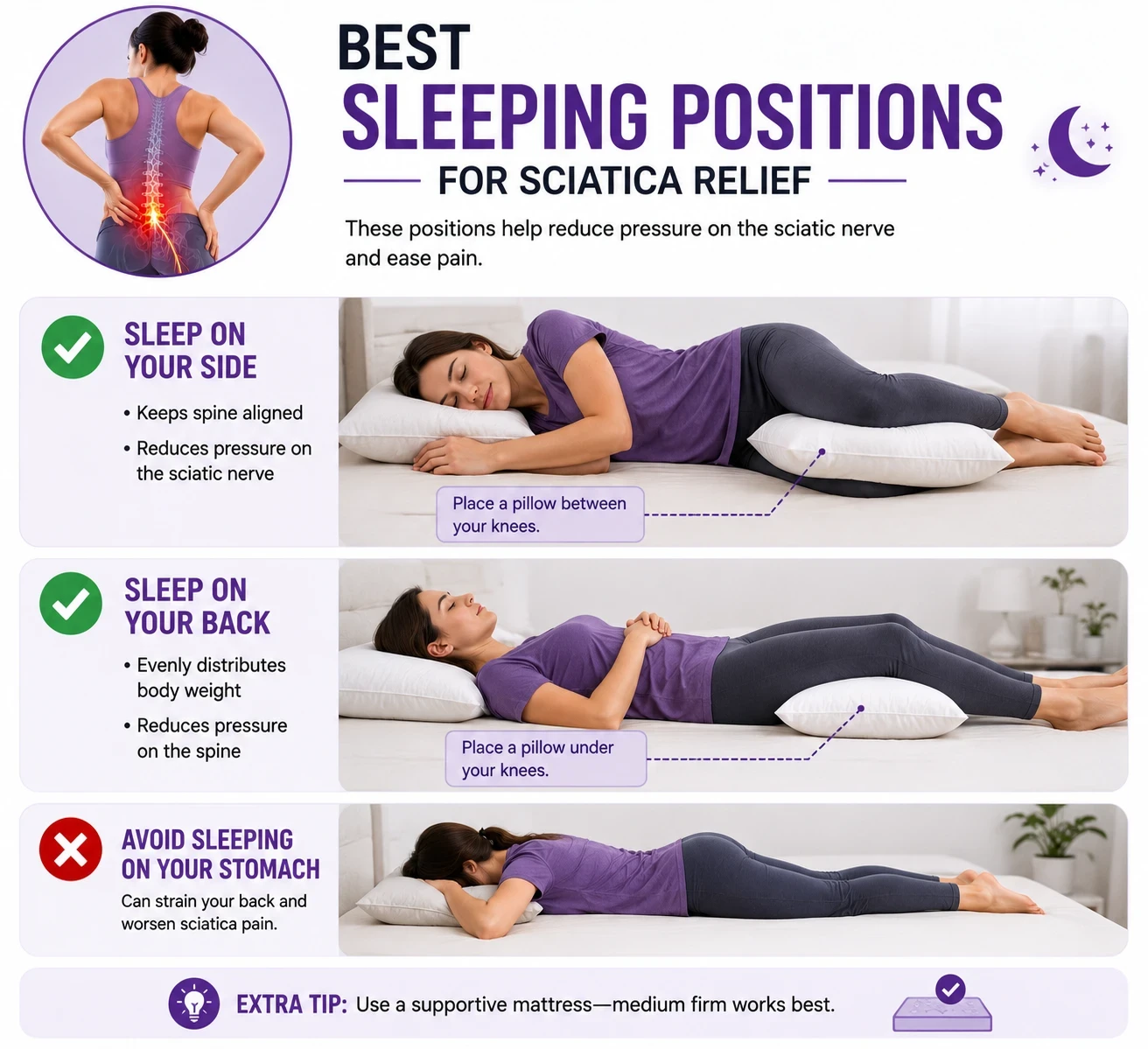 Best sleeping positions for sciatica pain relief image