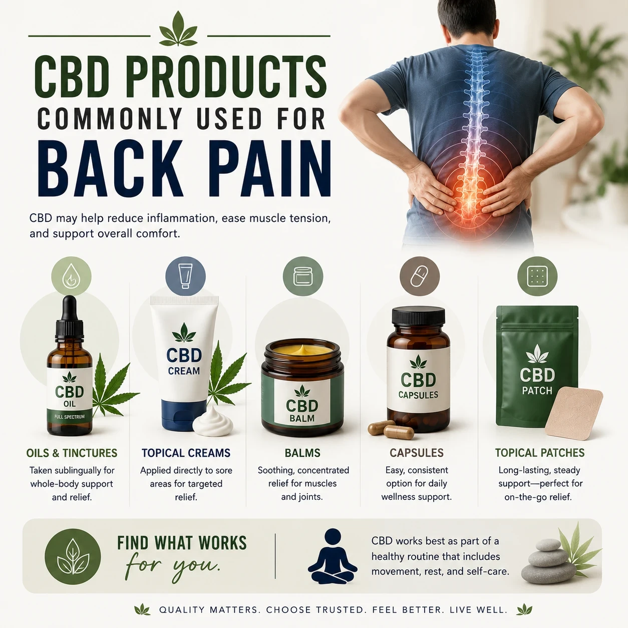 Commonly used CBD products for back pain image