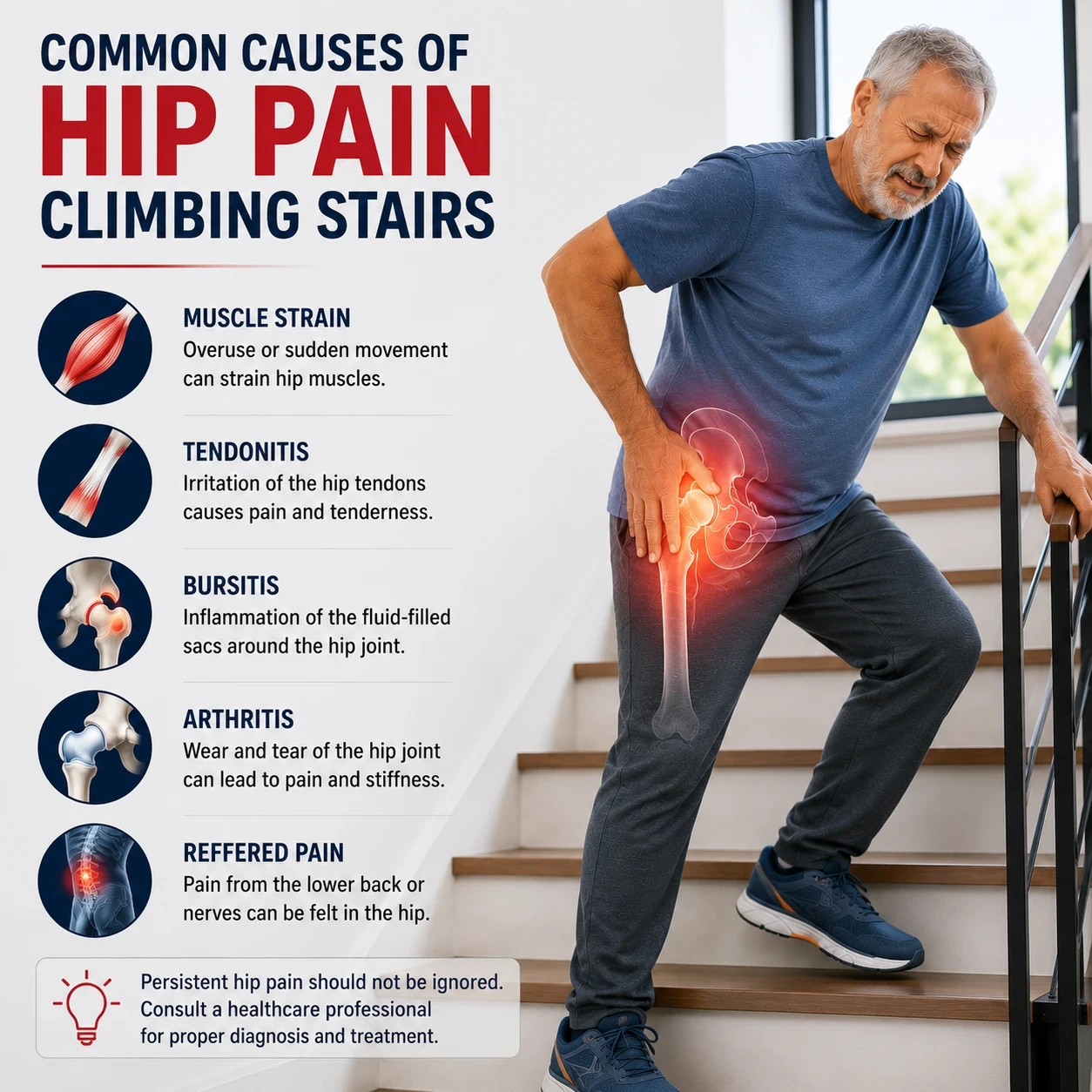 Common Causes of hip pain climbing stairs image