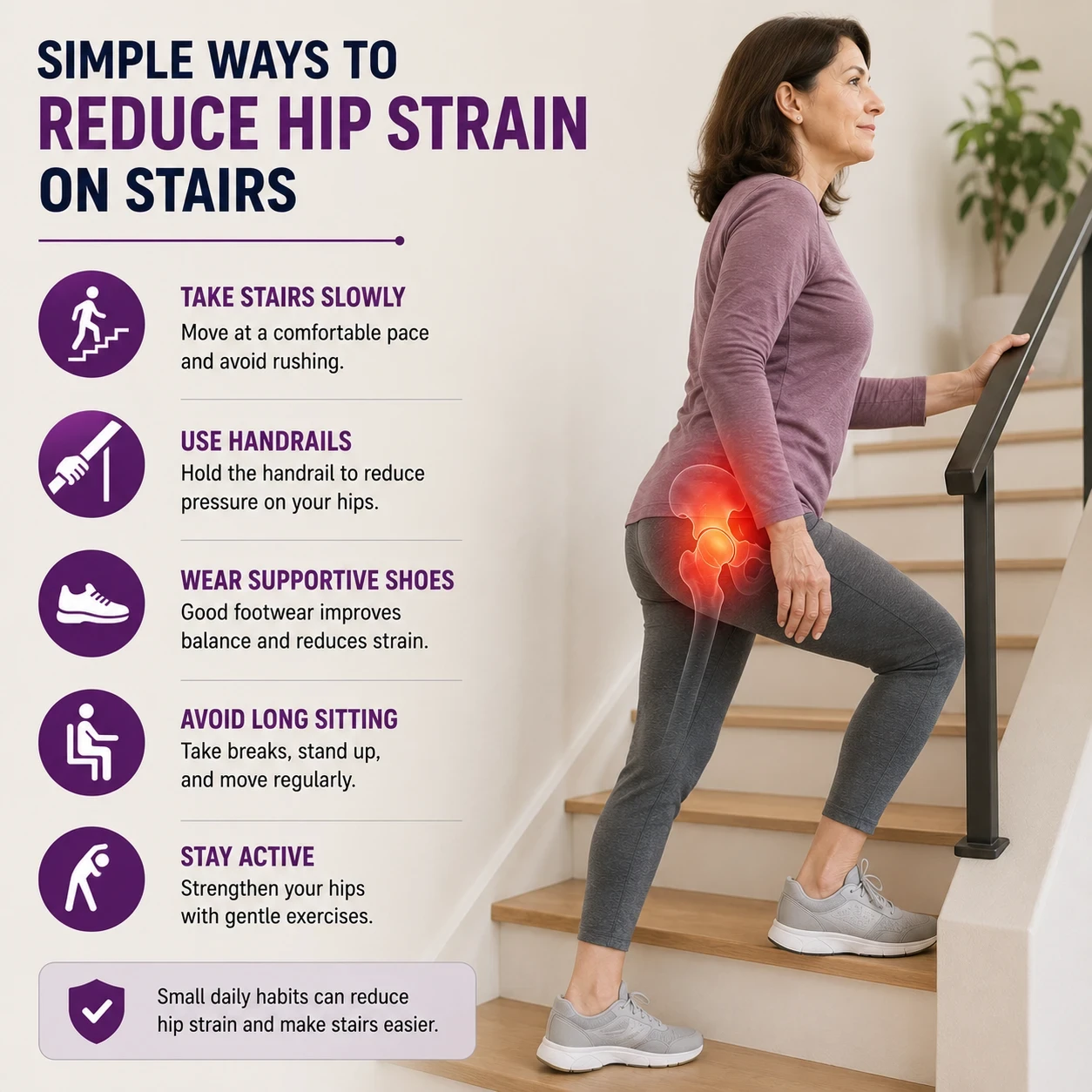 Simple Ways to Reduce Hip Strain on Stairs image