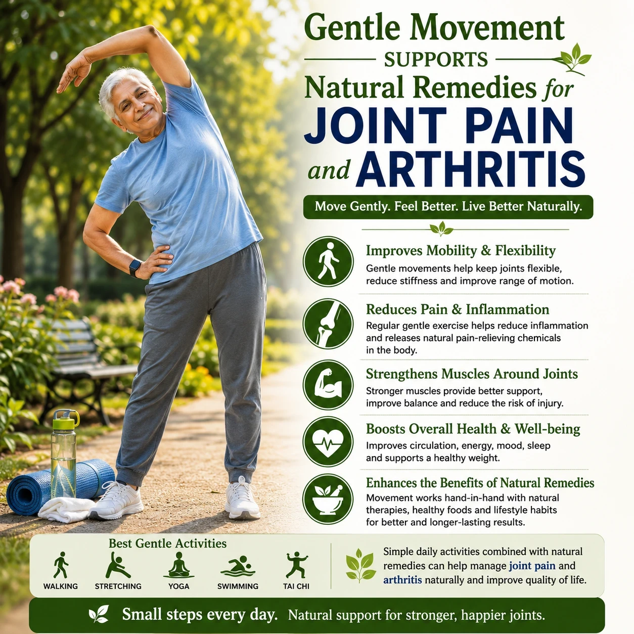 Gentle movement supports natural remedies for joint pain and arthritis image