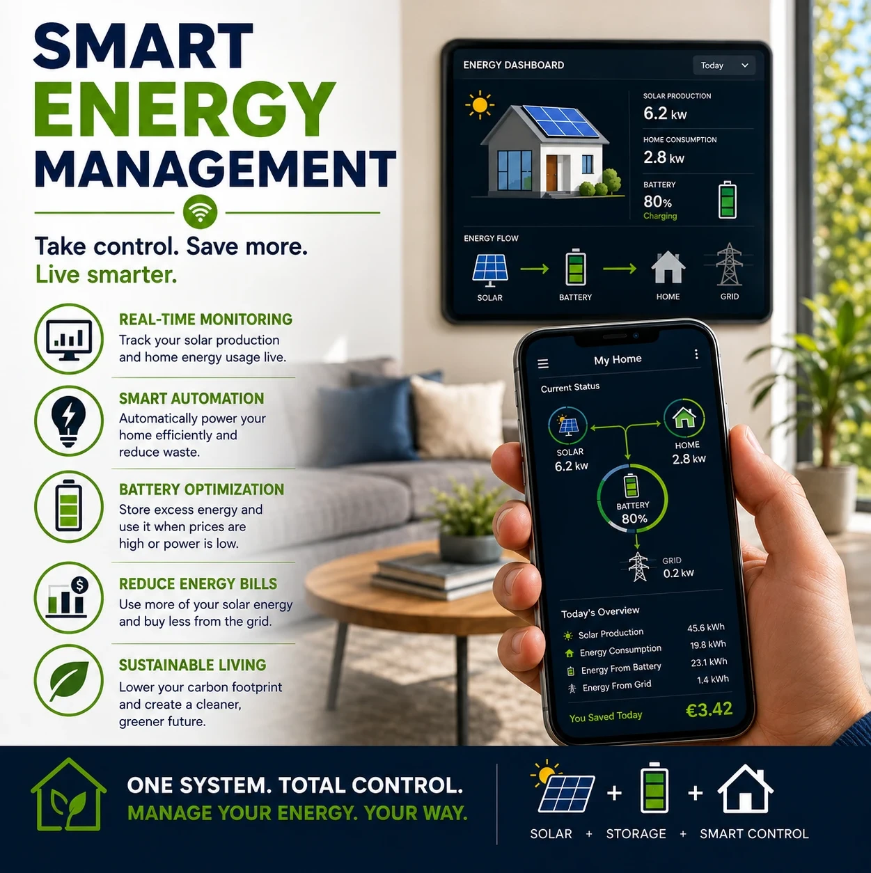 Smart home energy management with solar panels