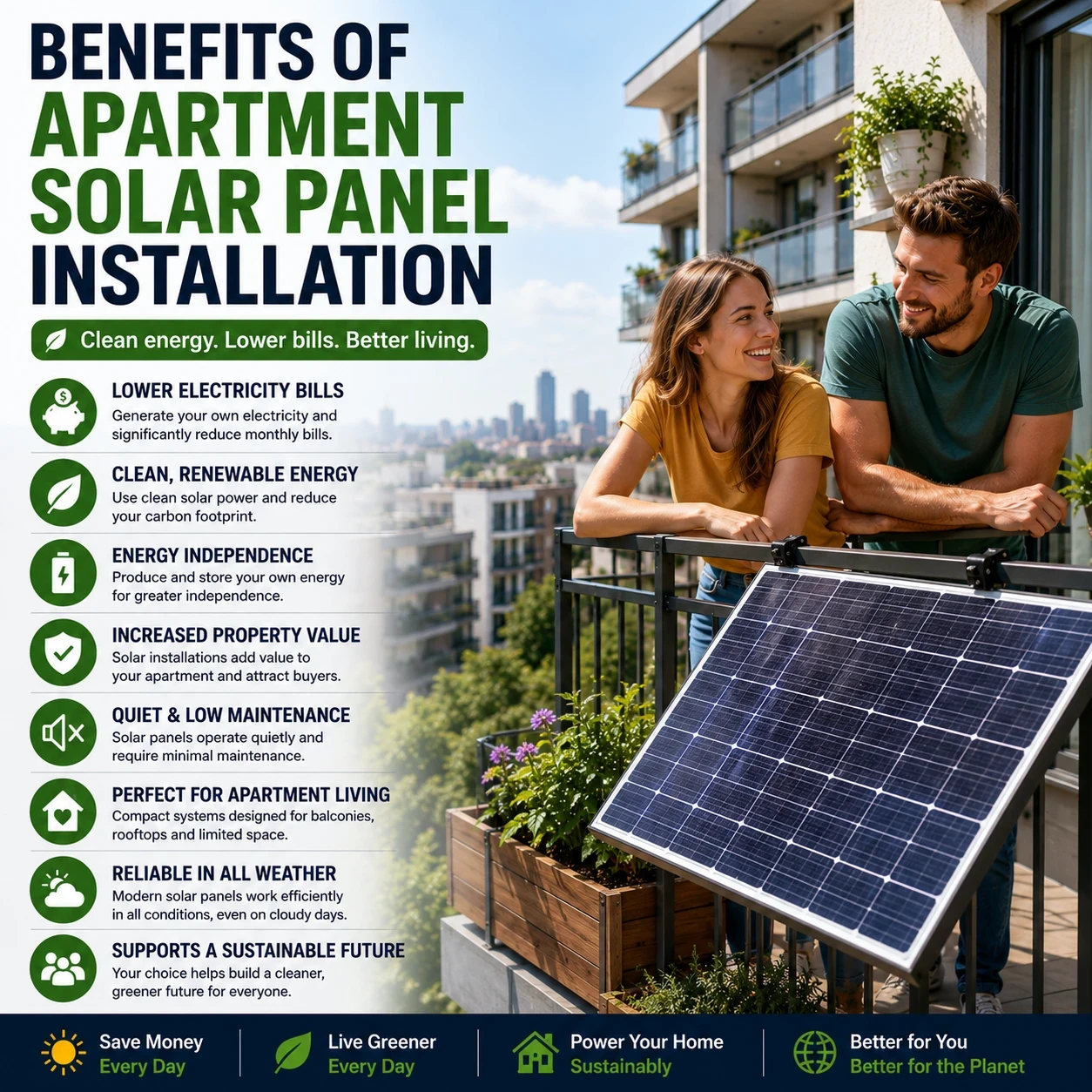 Benefits of solar panel apartment installation image