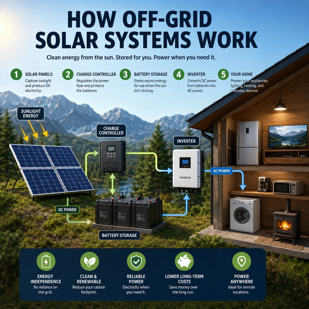 How off-grid solar systems work image