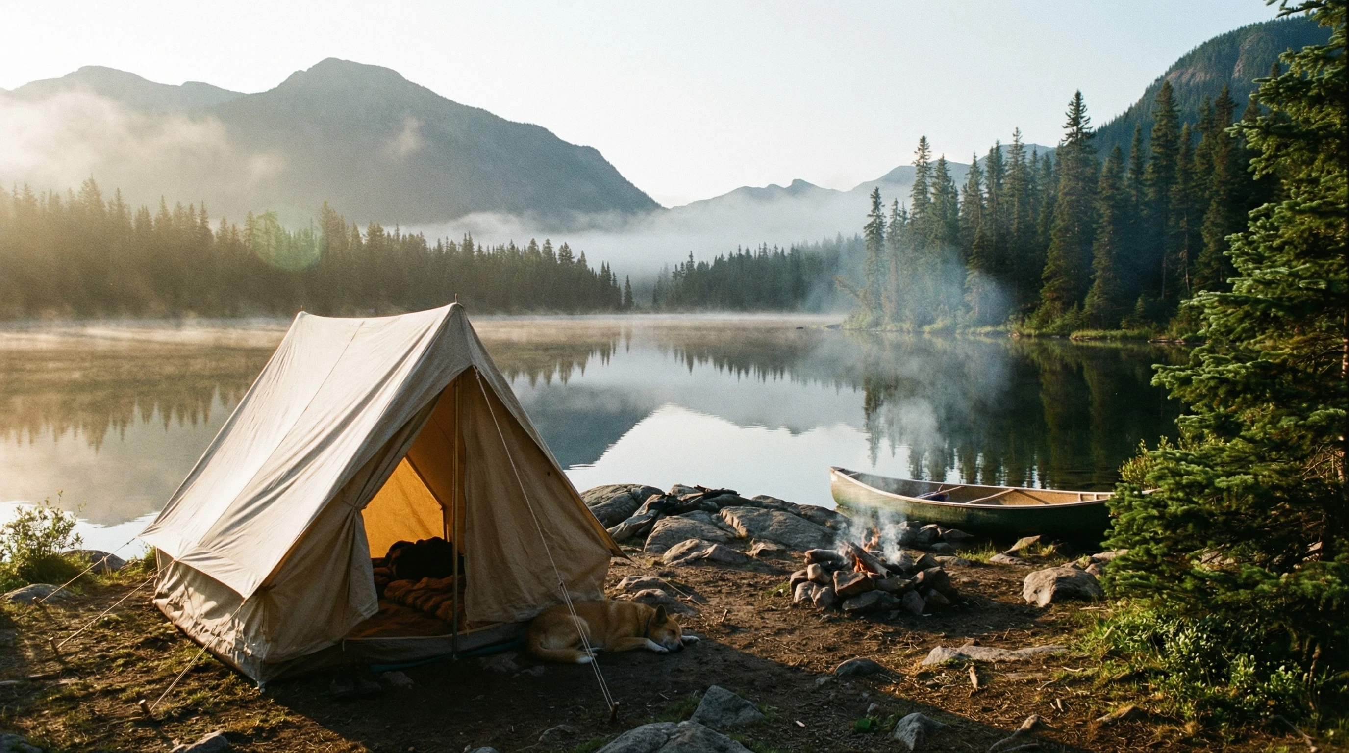 Solitary camp in wilderness