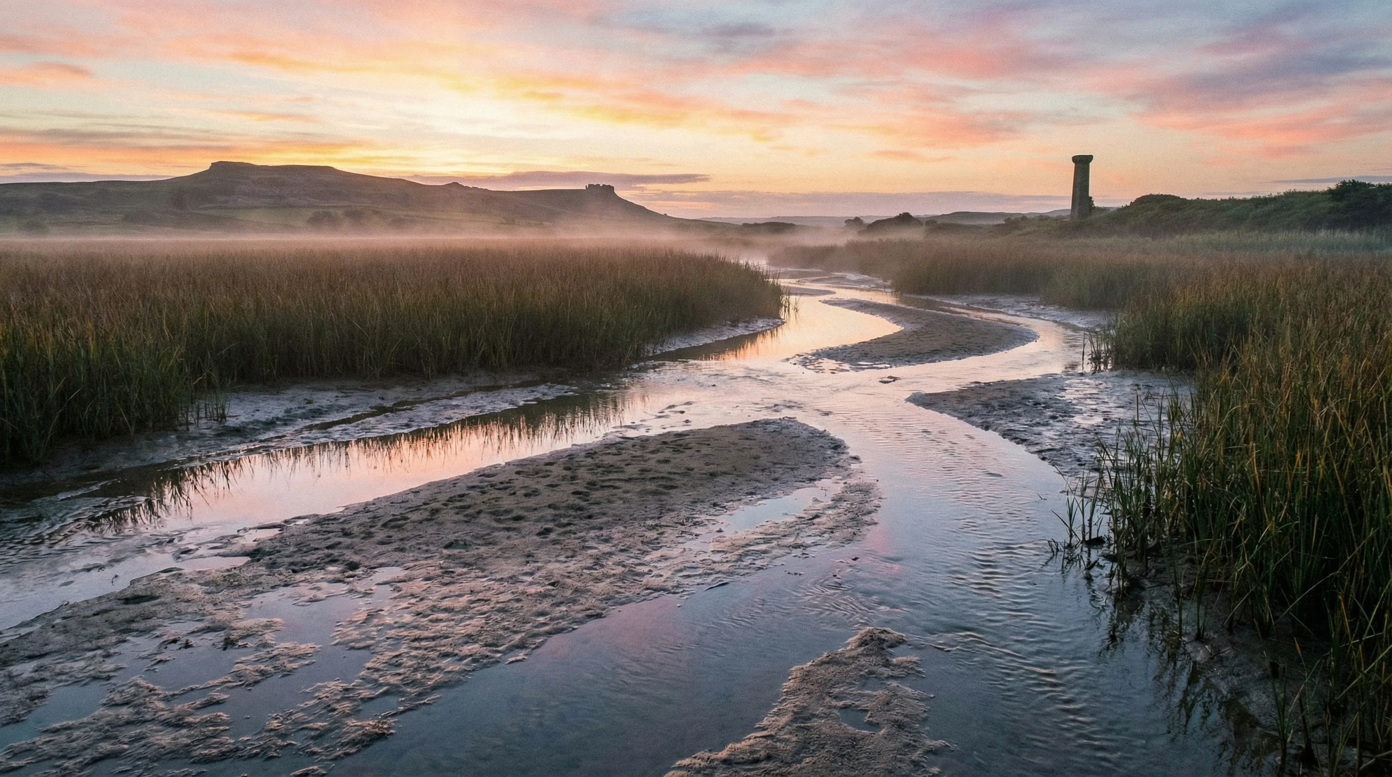 Waves parting with dry land in the middle under starry sky