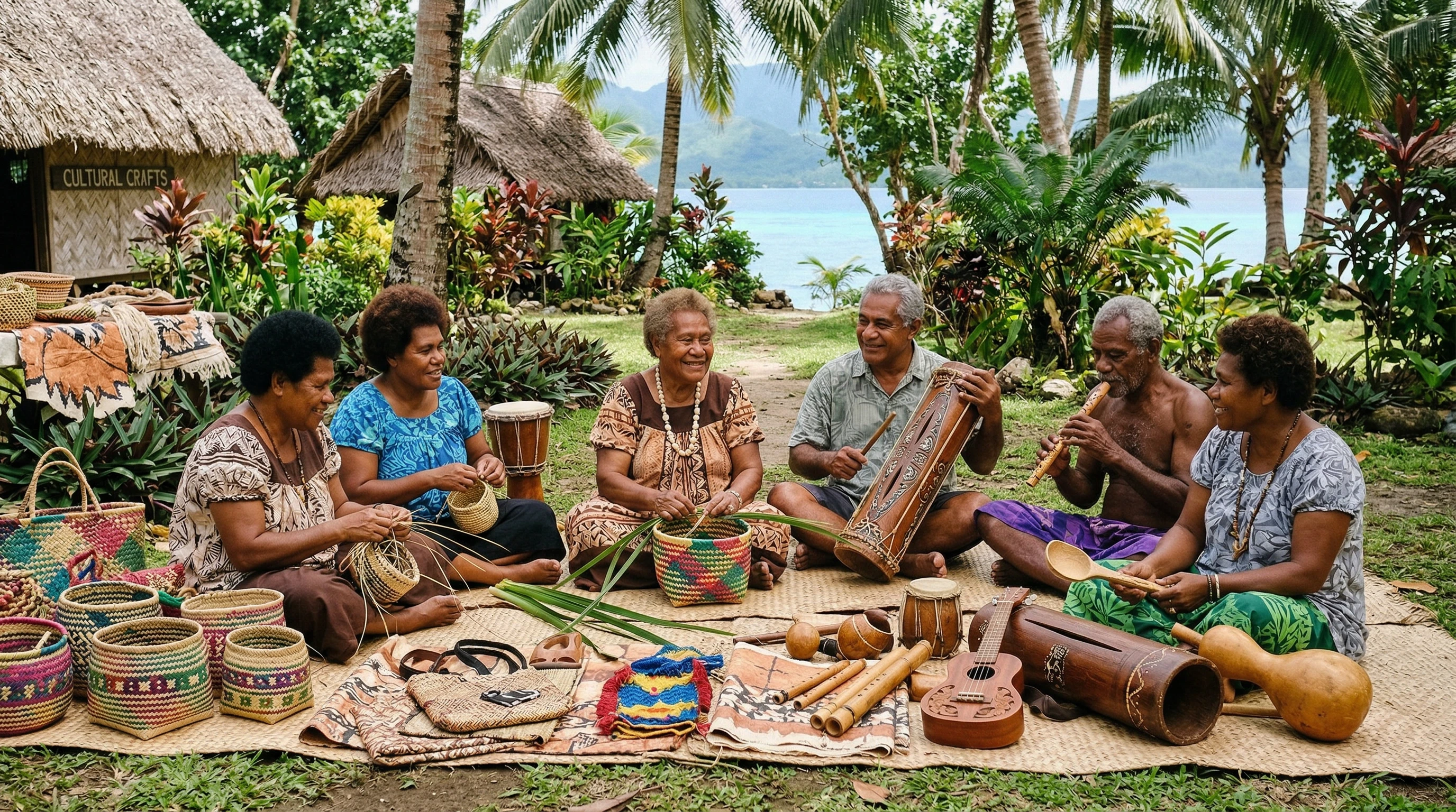 Islanders playing traditional instruments