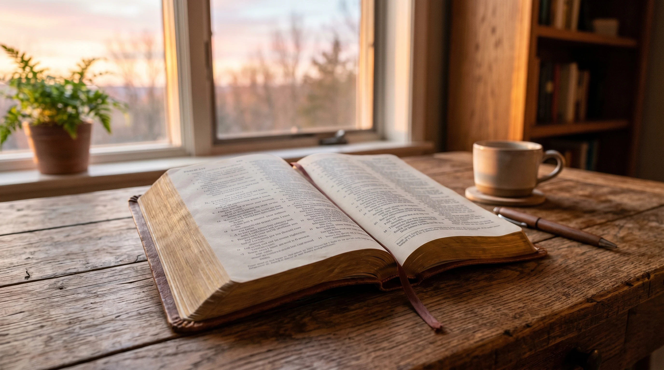 Bible open to Genesis with light shining on the text
