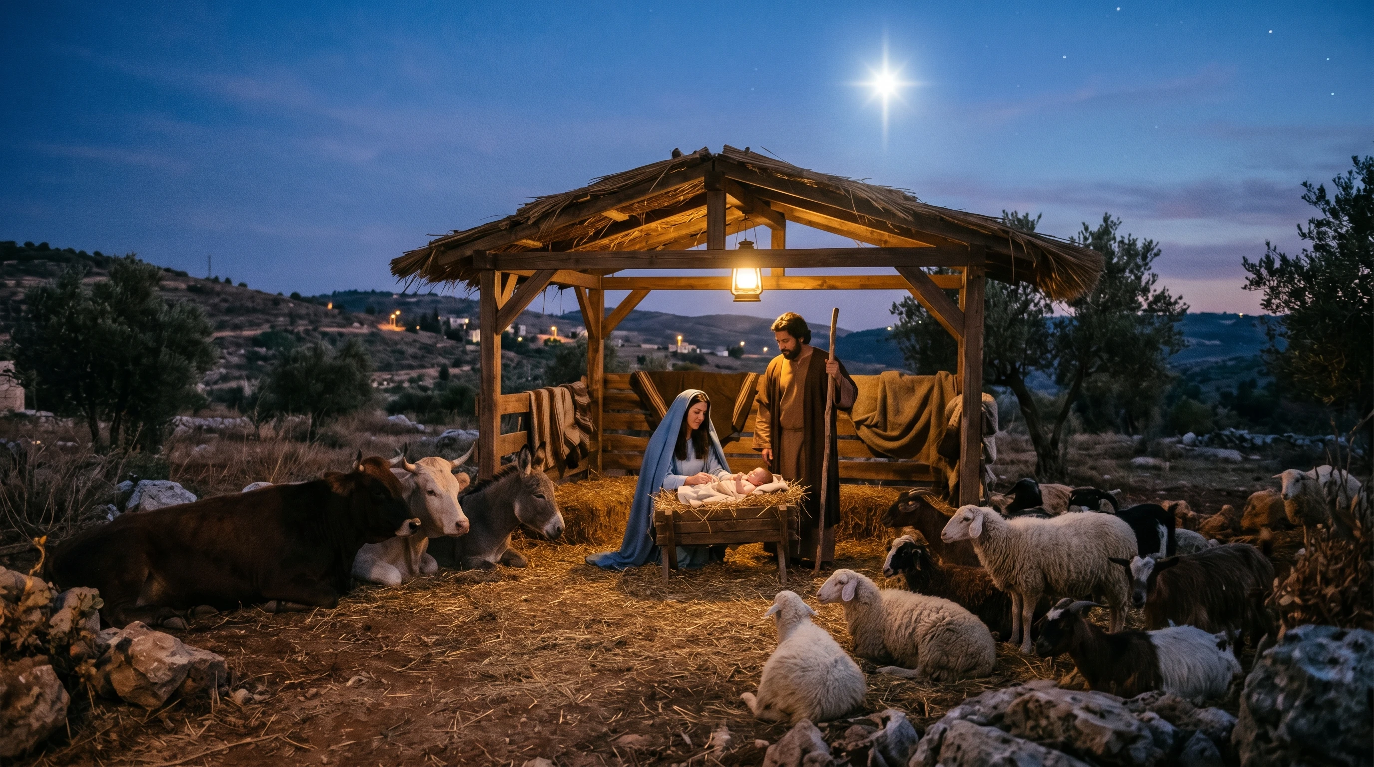 Nativity scene with bright star