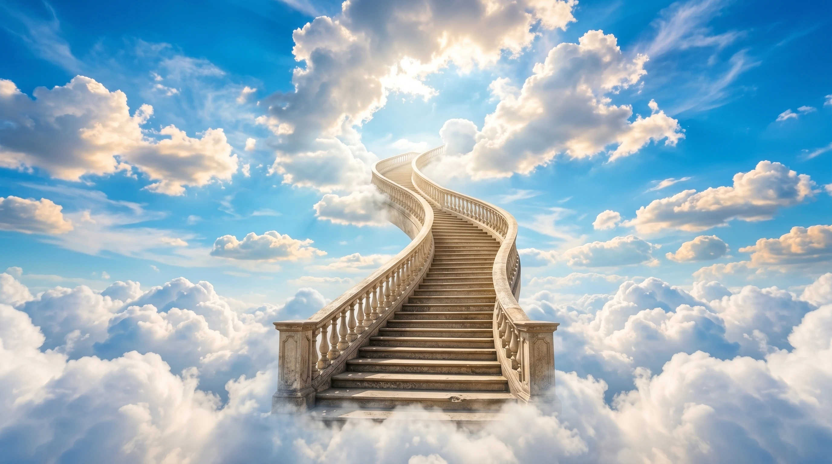 Symbolic stairway leading up through clouds