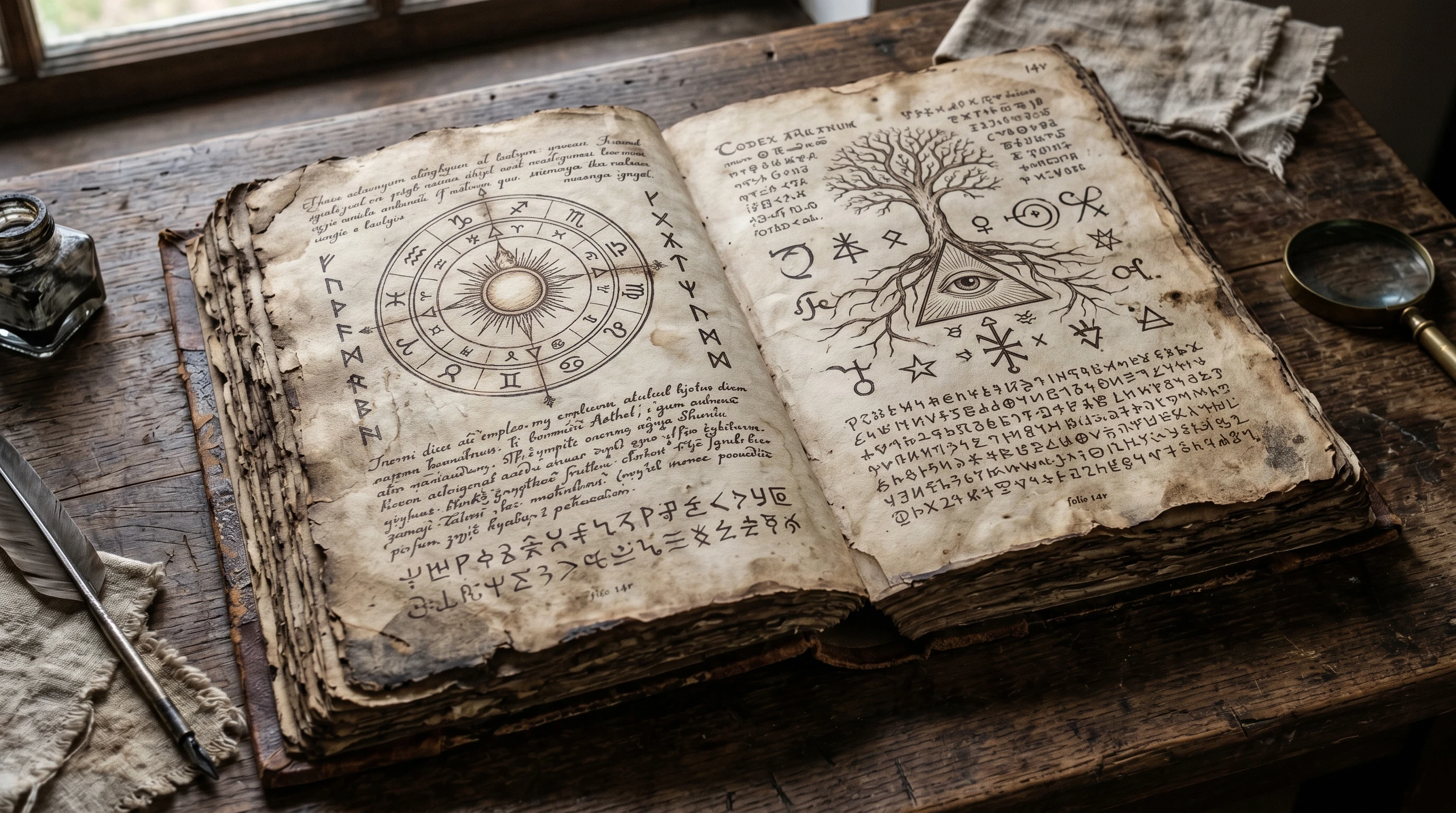 Ancient manuscript with mysterious symbols