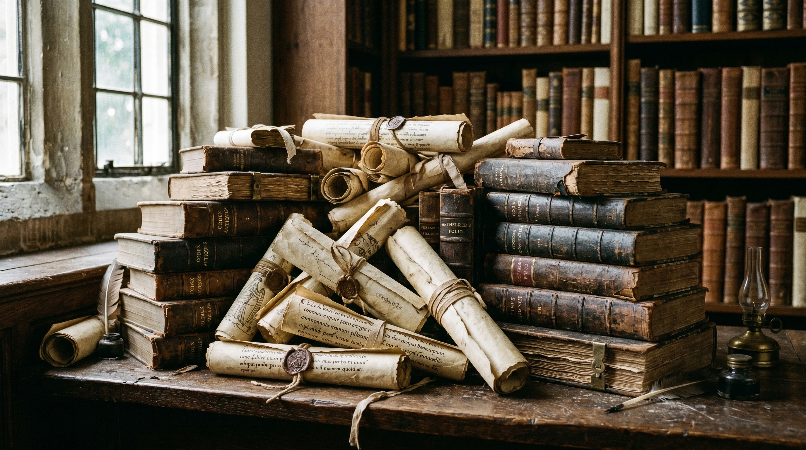 Ancient scrolls and books