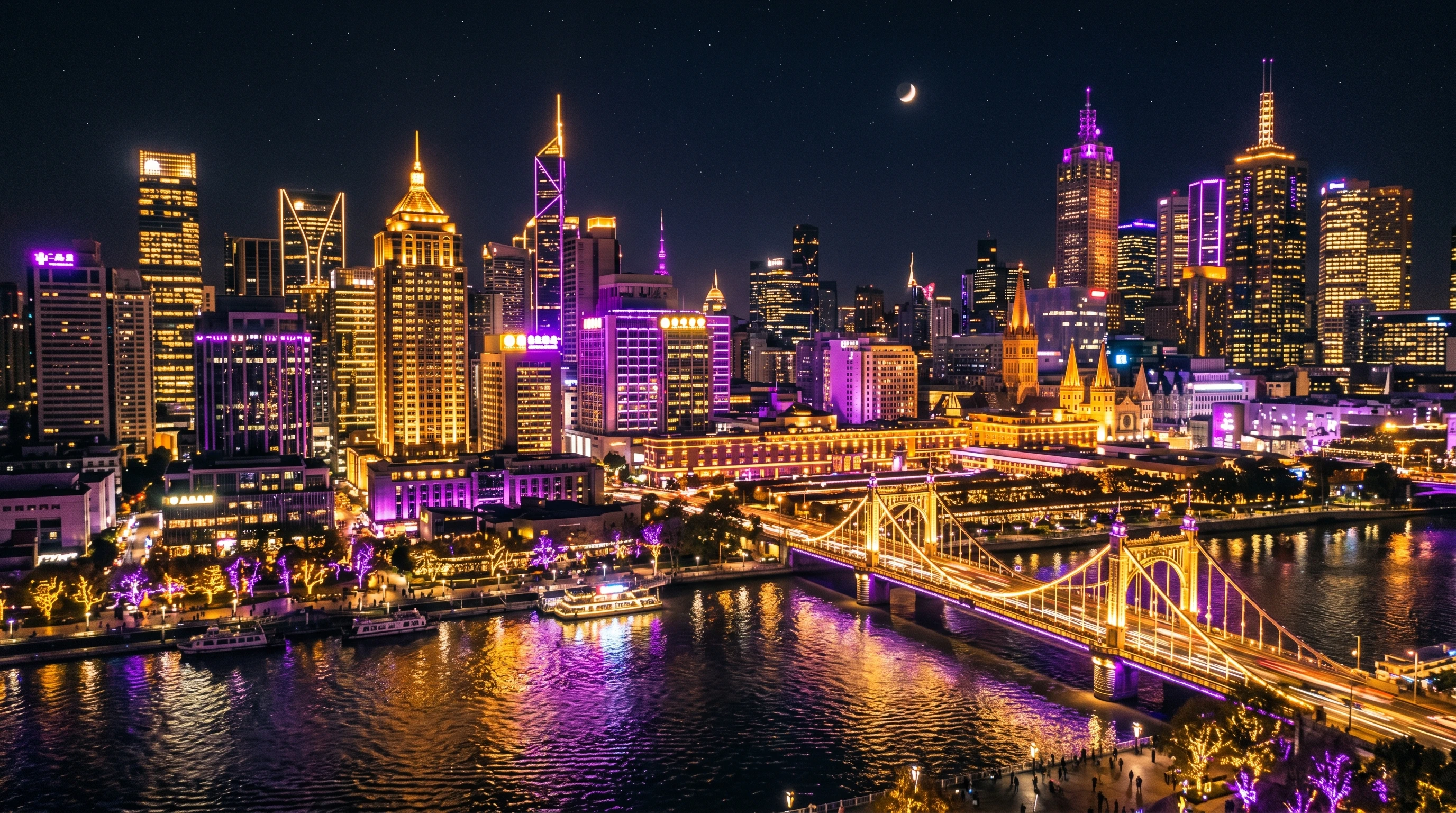 Artistic representation of a city at night with golden lights