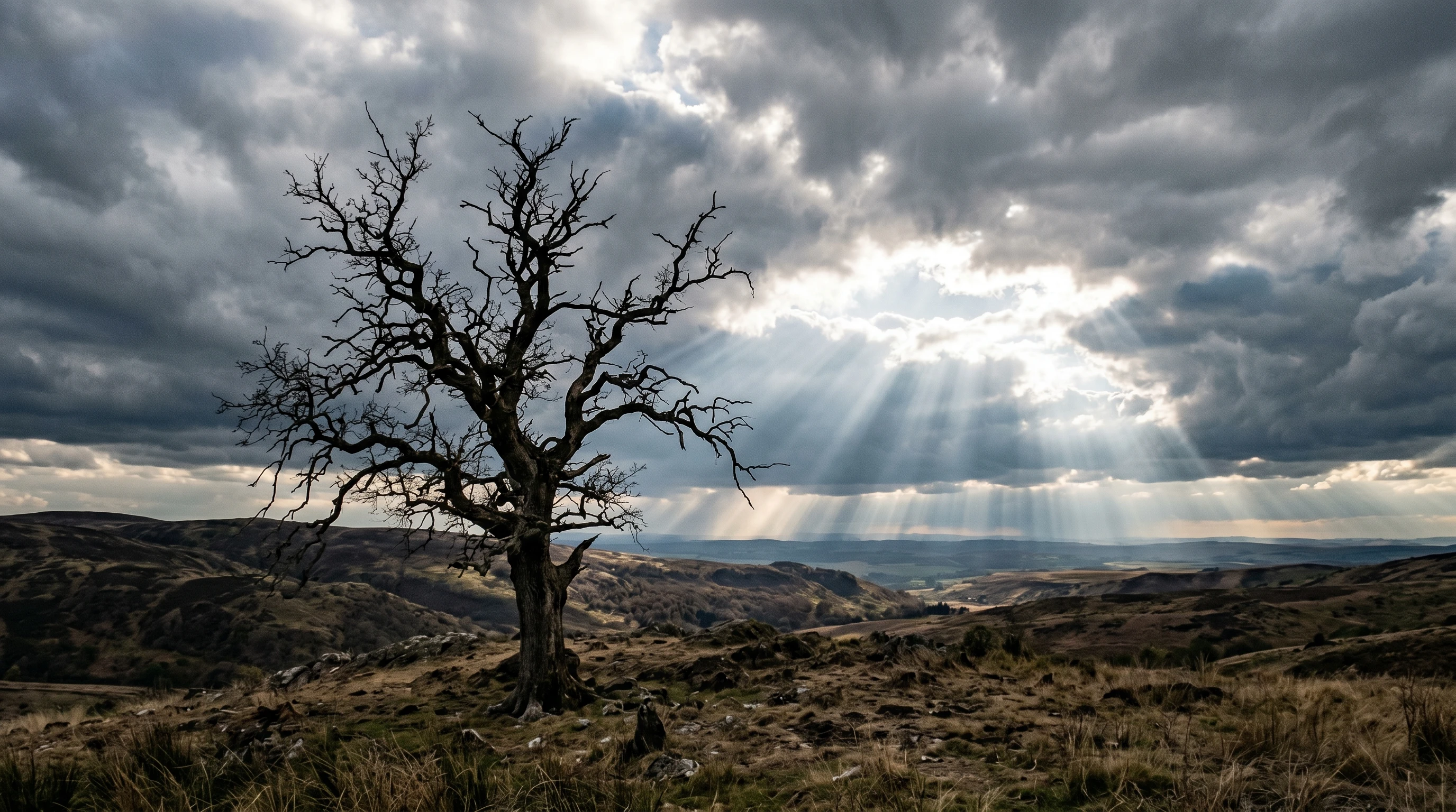 Barren tree against cloudy sky