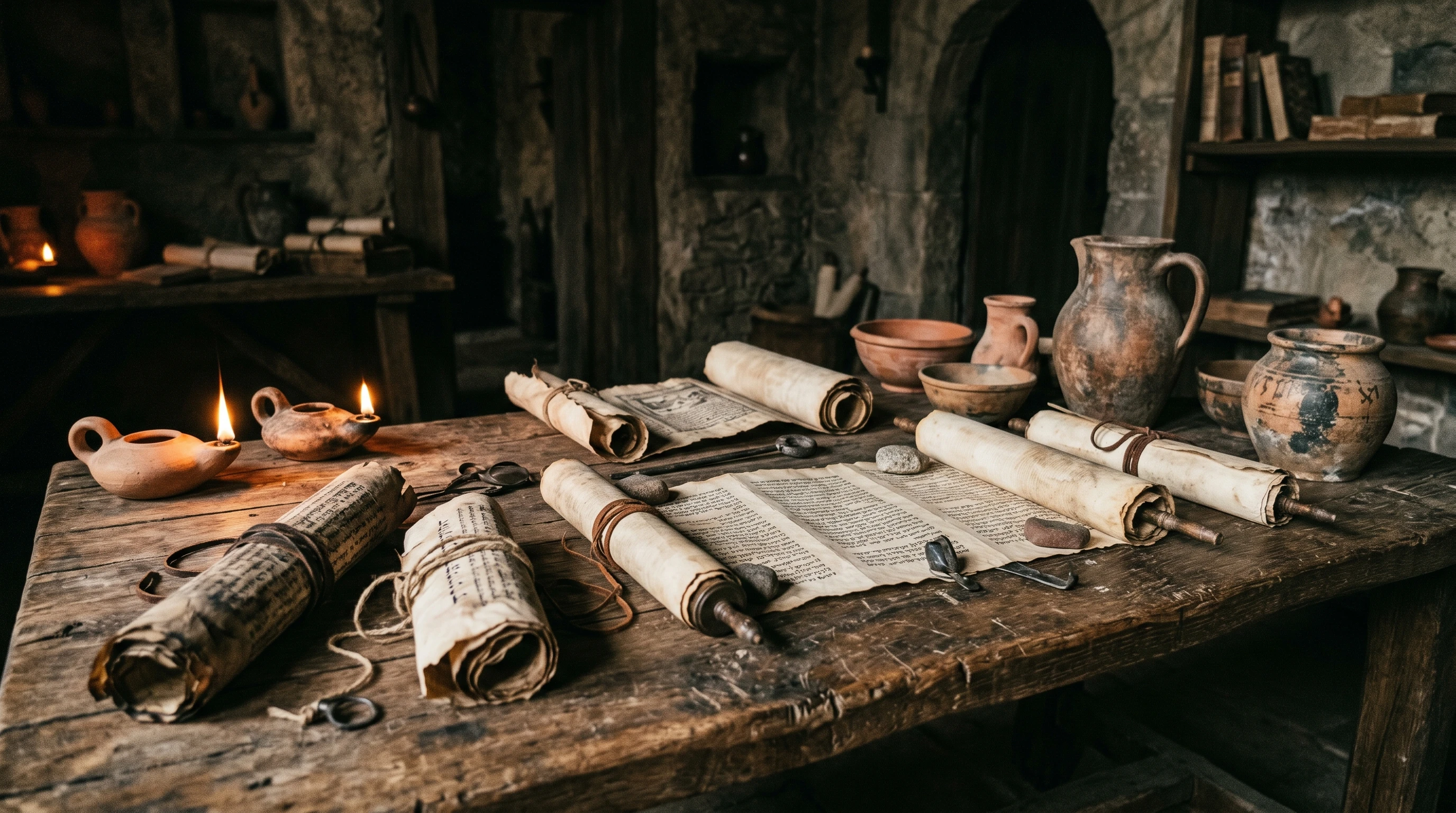 Ancient scrolls with mysterious writing