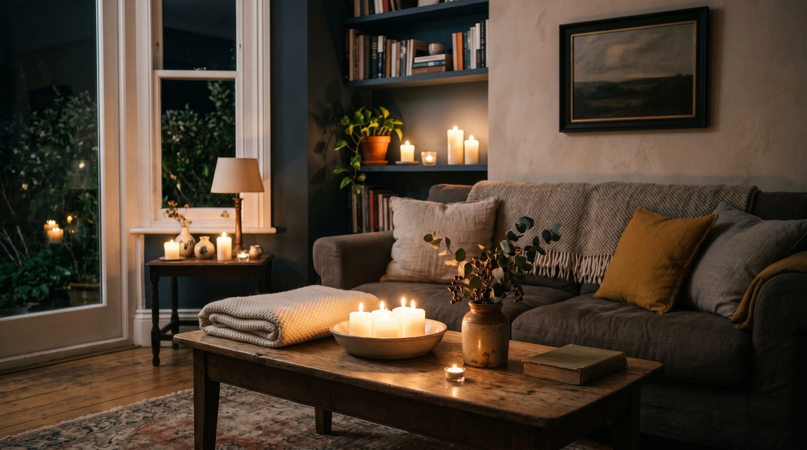 Cozy Living Room with Candlelight