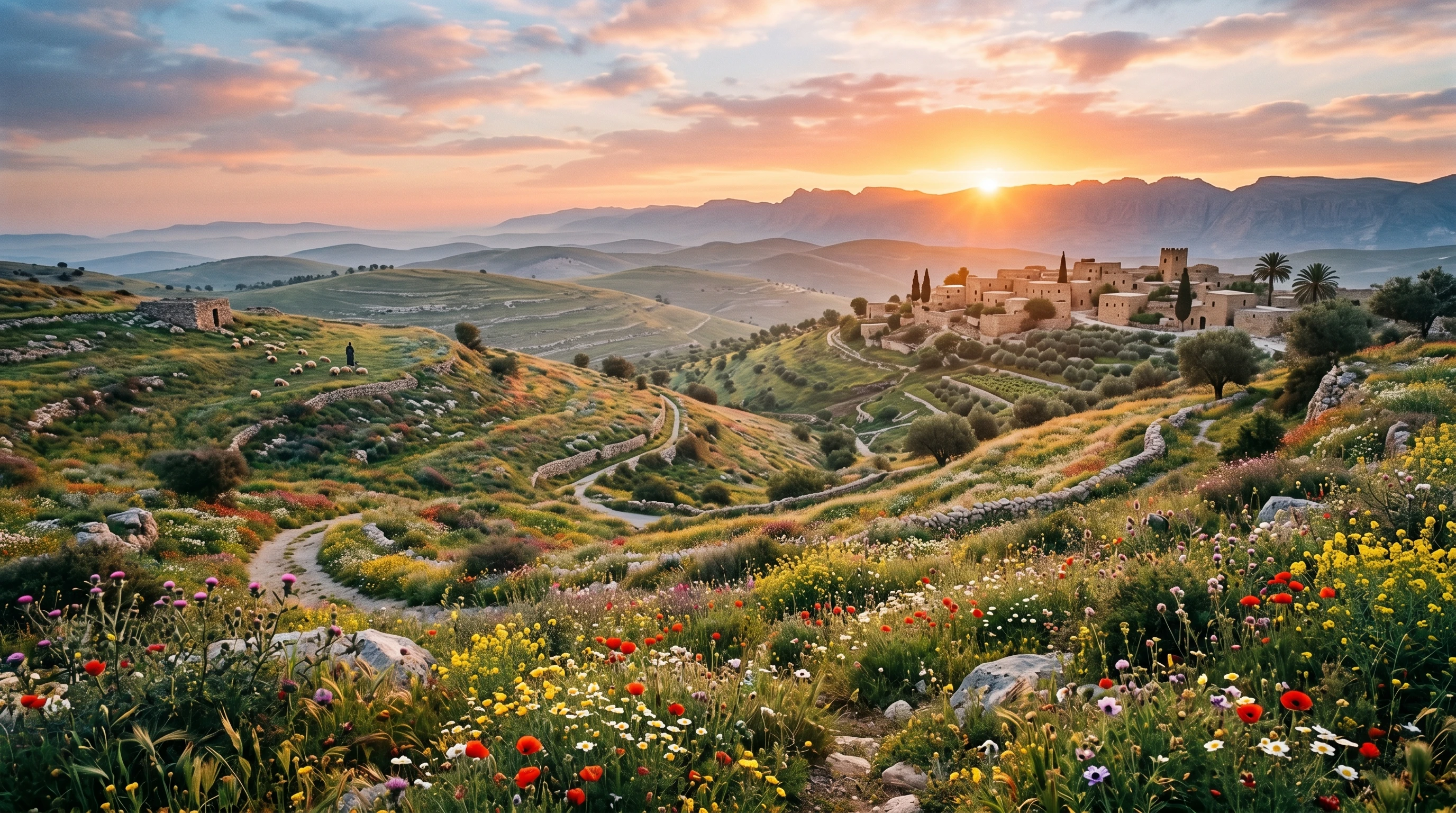 Ancient Hillside in Israel at Sunrise
