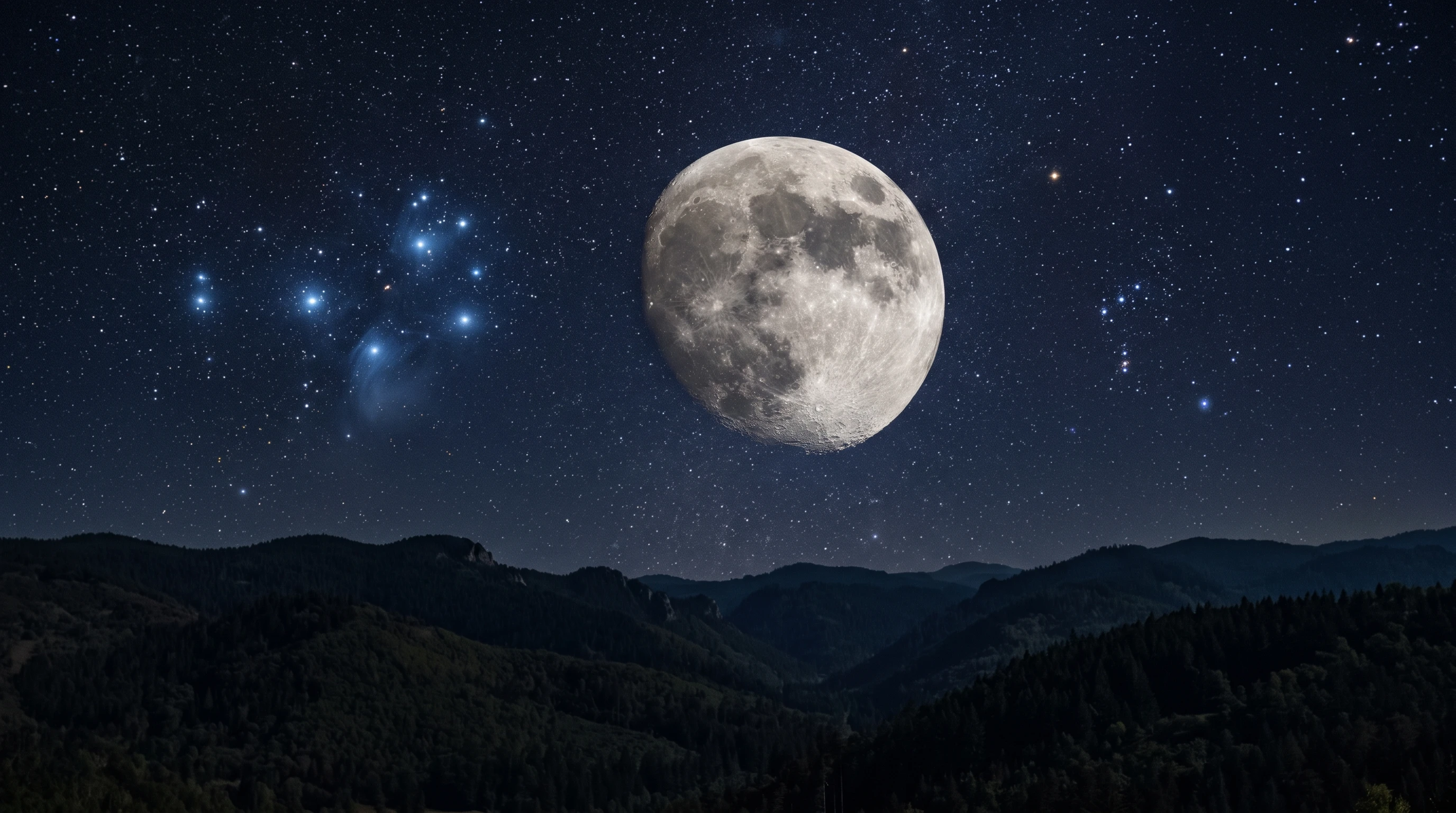 moon phases and starry sky over field