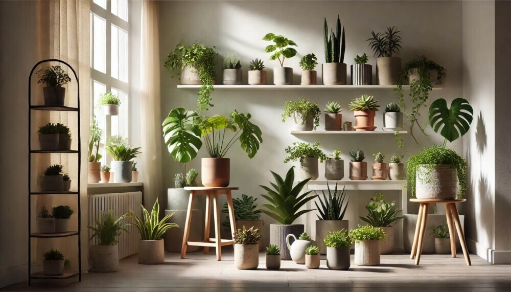 potted plants arranged 