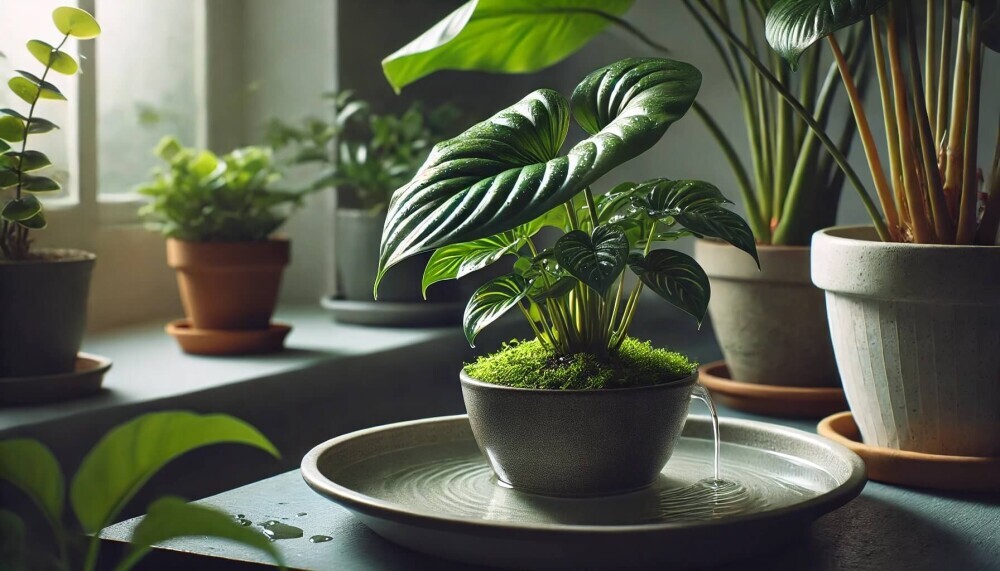 well-watered plant with healthy green leaves