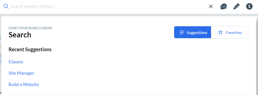 Wealthy Affiliate Search box