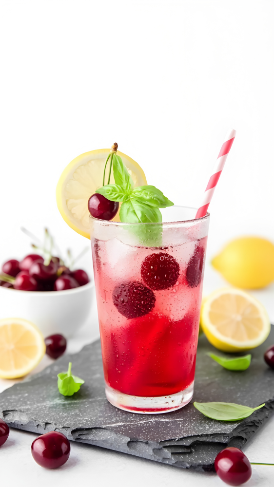 Cherry Basil Lemonade. Refreshing Summer Drink