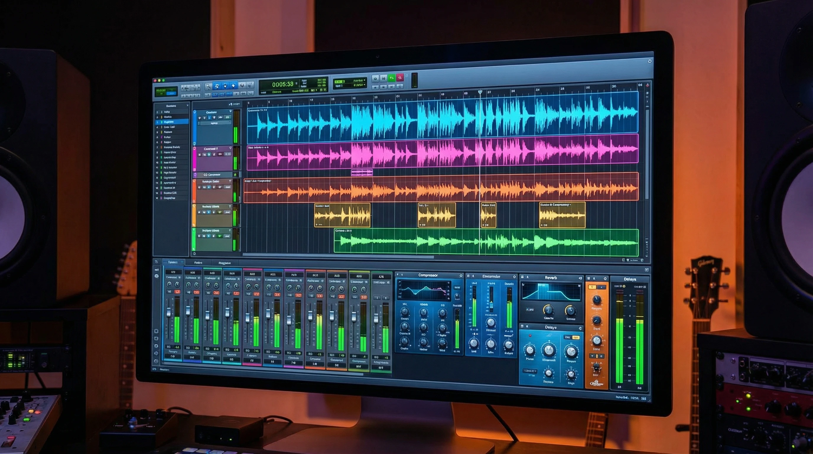 audio waveform showing layered sounds