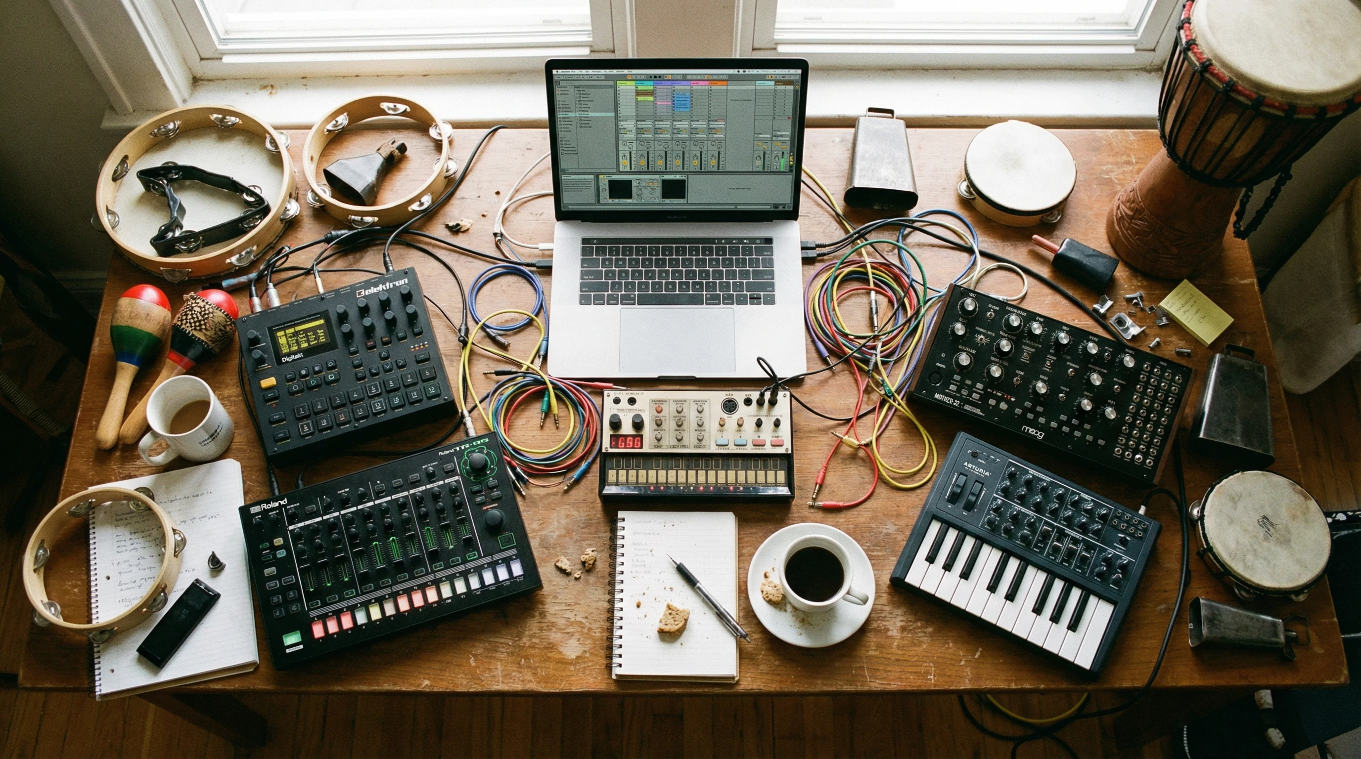 drum machine and audio waveform