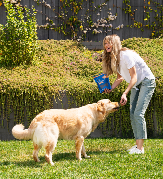 Lady administering CBDFX Dog Treats