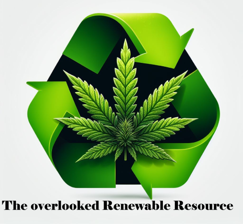 Recycle Symbol with Hemp Leaf in center, The overlooked Renewable Resource